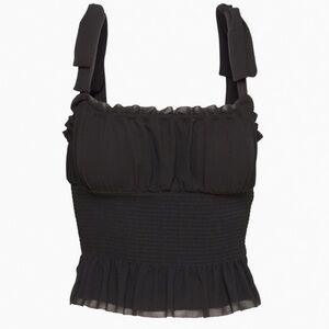 Aritzia Wilfred Black Ruffled Tie Shoulder Top